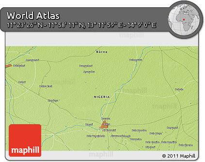 Physical 3D Map of the Area around 11° 40' 49" N, 13° 40' 30" E