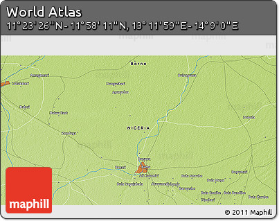 Physical 3D Map of the Area around 11° 40' 49" N, 13° 40' 30" E