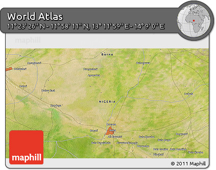 Satellite 3D Map of the Area around 11° 40' 49" N, 13° 40' 30" E