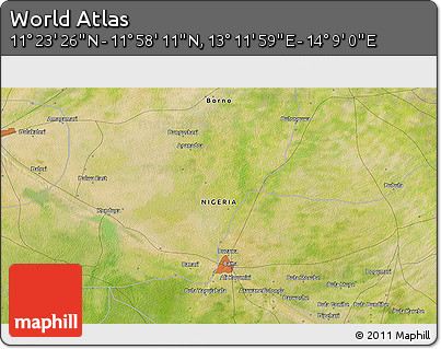 Satellite 3D Map of the Area around 11° 40' 49" N, 13° 40' 30" E