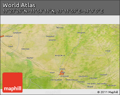 Satellite 3D Map of the Area around 11° 40' 49" N, 13° 40' 30" E