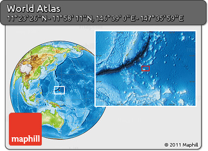 Physical Location Map of the Area around 11° 40' 49" N, 147° 7' 30" E