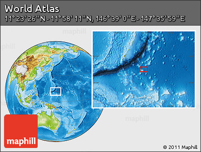 Physical Location Map of the Area around 11° 40' 49" N, 147° 7' 30" E