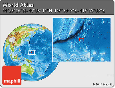 Physical Location Map of the Area around 11° 40' 49" N, 147° 7' 30" E