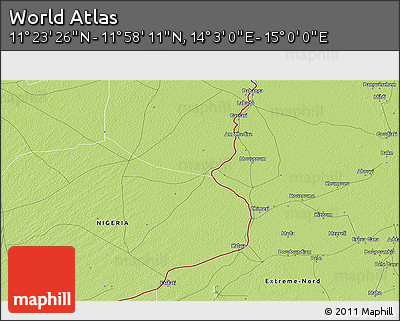 Physical 3D Map of the Area around 11° 40' 49" N, 14° 31' 30" E