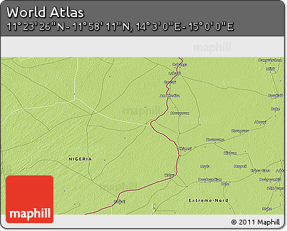 Physical 3D Map of the Area around 11° 40' 49" N, 14° 31' 30" E