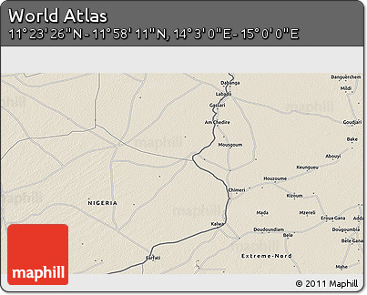 Shaded Relief 3D Map of the Area around 11° 40' 49" N, 14° 31' 30" E
