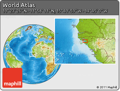 Physical Location Map of the Area around 11° 40' 49" N, 15° 13' 29" W