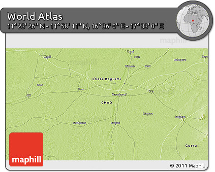 Physical 3D Map of the Area around 11° 40' 49" N, 17° 4' 30" E