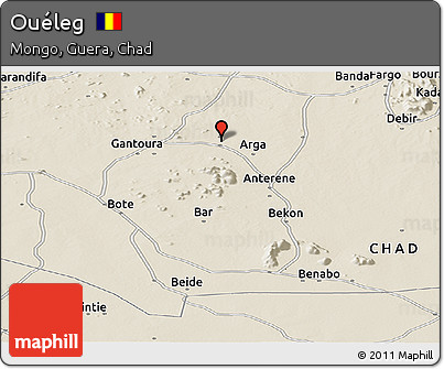 Shaded Relief Panoramic Map of Ouéleg