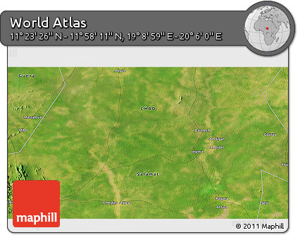 Satellite 3D Map of the Area around 11° 40' 49" N, 19° 37' 30" E