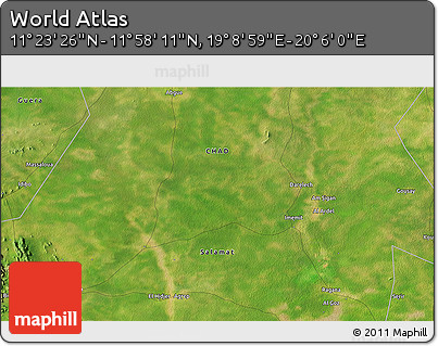 Satellite 3D Map of the Area around 11° 40' 49" N, 19° 37' 30" E