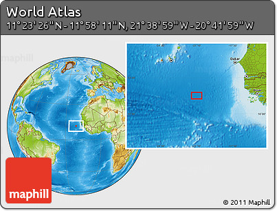 Physical Location Map of the Area around 11° 40' 49" N, 21° 10' 29" W