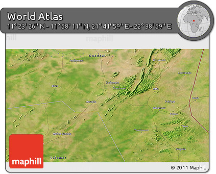 Satellite 3D Map of the Area around 11° 40' 49" N, 22° 10' 29" E