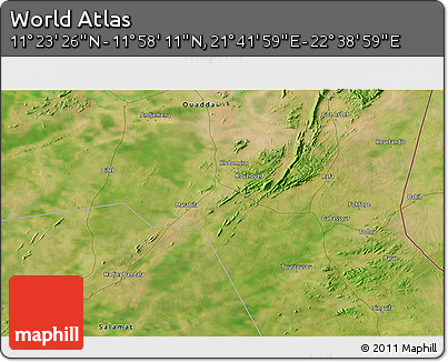 Satellite 3D Map of the Area around 11° 40' 49" N, 22° 10' 29" E