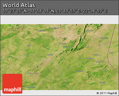 Satellite 3D Map of the Area around 11° 40' 49" N, 22° 10' 29" E