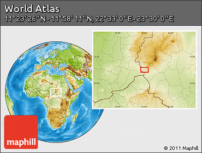 Physical Location Map of the Area around 11° 40' 49" N, 23° 1' 29" E