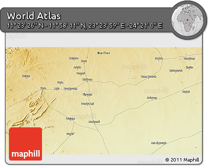 Physical 3D Map of the Area around 11° 40' 49" N, 23° 52' 30" E