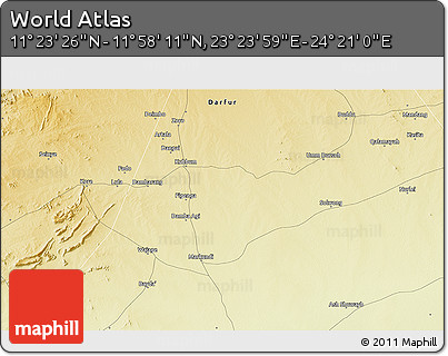 Physical 3D Map of the Area around 11° 40' 49" N, 23° 52' 30" E
