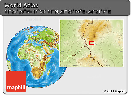 Physical Location Map of the Area around 11° 40' 49" N, 23° 52' 30" E