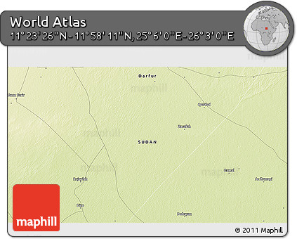 Physical 3D Map of the Area around 11° 40' 49" N, 25° 34' 30" E