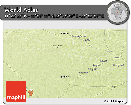 Physical 3D Map of the Area around 11° 40' 49" N, 26° 25' 29" E