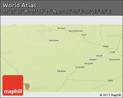 Physical 3D Map of the Area around 11° 40' 49" N, 26° 25' 29" E