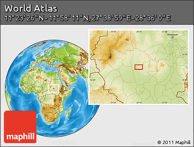 Physical Location Map of the Area around 11° 40' 49" N, 28° 7' 30" E