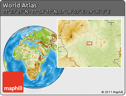 Physical Location Map of the Area around 11° 40' 49" N, 28° 7' 30" E