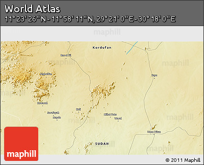Physical 3D Map of the Area around 11° 40' 49" N, 29° 49' 30" E