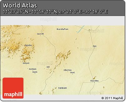 Physical 3D Map of the Area around 11° 40' 49" N, 29° 49' 30" E