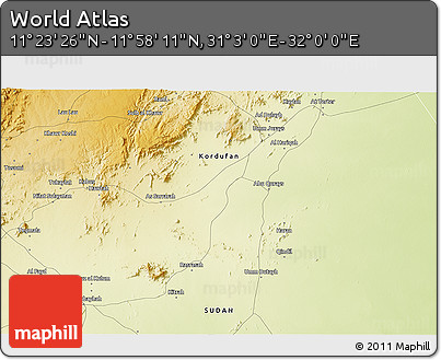 Physical 3D Map of the Area around 11° 40' 49" N, 31° 31' 29" E