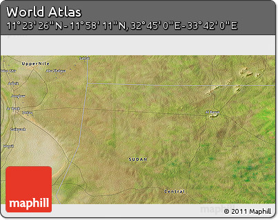 Satellite 3D Map of the Area around 11° 40' 49" N, 33° 13' 30" E