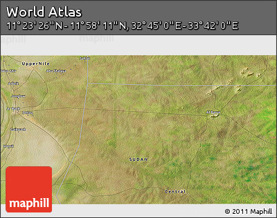 Satellite 3D Map of the Area around 11° 40' 49" N, 33° 13' 30" E