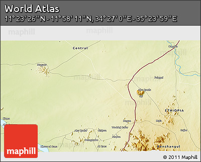 Physical 3D Map of the Area around 11° 40' 49" N, 34° 55' 29" E