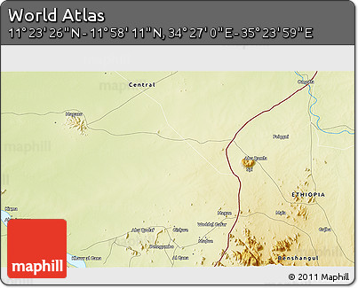 Physical 3D Map of the Area around 11° 40' 49" N, 34° 55' 29" E