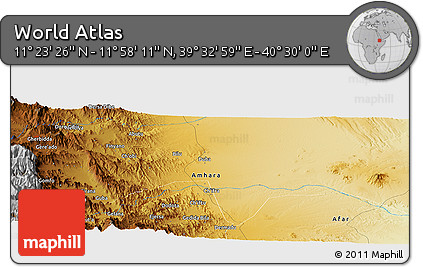 Physical Panoramic Map of the Area around 11° 40' 49" N, 40° 1' 29" E
