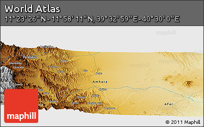 Physical Panoramic Map of the Area around 11° 40' 49" N, 40° 1' 29" E