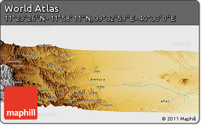 Physical Panoramic Map of the Area around 11° 40' 49" N, 40° 1' 29" E
