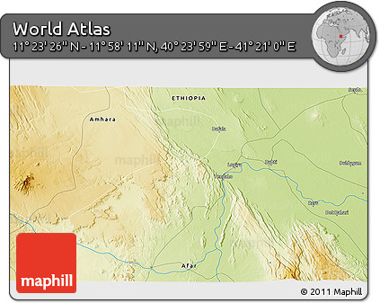 Physical 3D Map of the Area around 11° 40' 49" N, 40° 52' 30" E