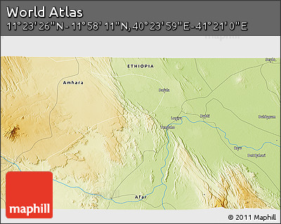 Physical 3D Map of the Area around 11° 40' 49" N, 40° 52' 30" E