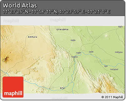 Physical 3D Map of the Area around 11° 40' 49" N, 40° 52' 30" E