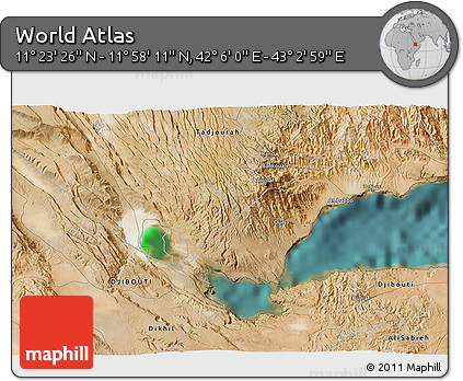 Satellite 3D Map of the Area around 11° 40' 49" N, 42° 34' 30" E
