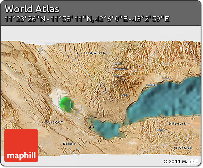 Satellite 3D Map of the Area around 11° 40' 49" N, 42° 34' 30" E