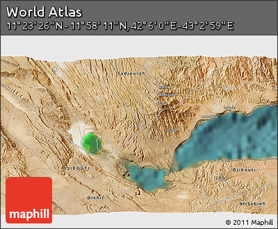 Satellite 3D Map of the Area around 11° 40' 49" N, 42° 34' 30" E
