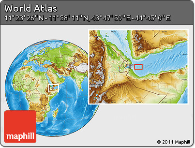 Physical Location Map of the Area around 11° 40' 49" N, 44° 16' 29" E