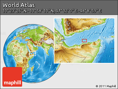 Physical Location Map of the Area around 11° 40' 49" N, 47° 40' 29" E