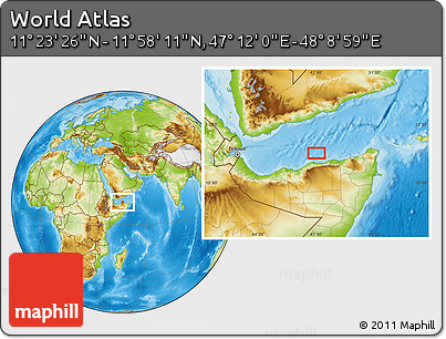 Physical Location Map of the Area around 11° 40' 49" N, 47° 40' 29" E