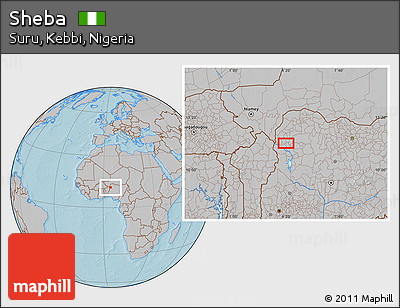 Gray Location Map of Sheba, hill shading