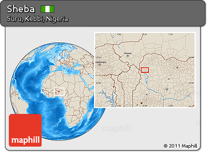 Shaded Relief Location Map of Sheba